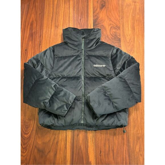 Adidas Women's Dark Green Velvet Down Full Zip Puffer Jacket Size Small NWT - Picture 2 of 14